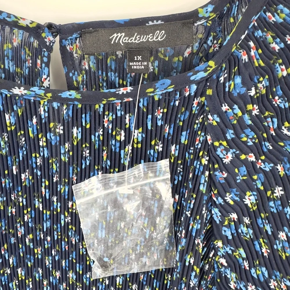 Madewell Crinkle Georgette Mini Dress Womens Size 1X Blue Floral Boho Peasant